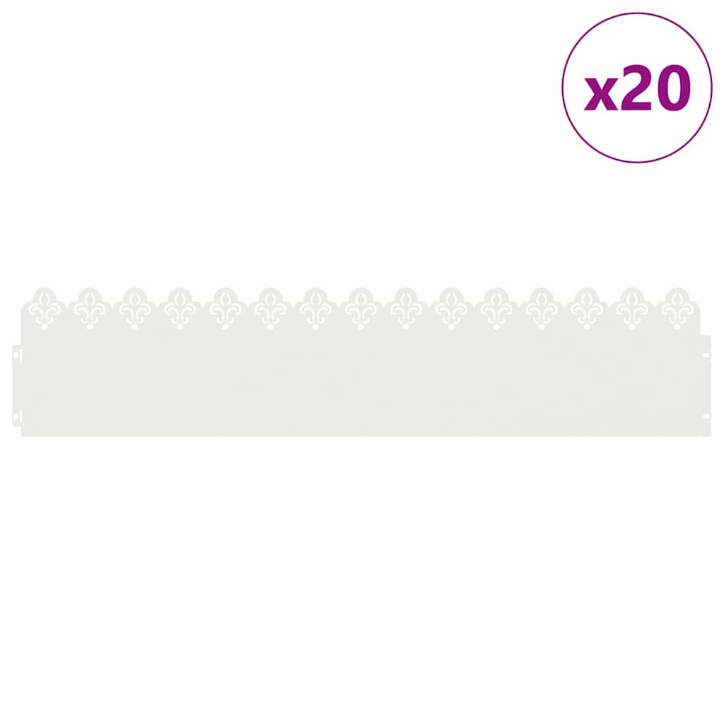 Bordure per prato 20 pezzi Bianco 103 x 0,05 x 22 cm Acciaio