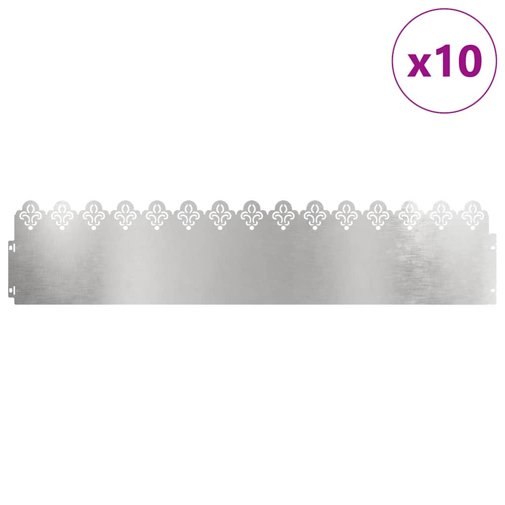 Bordure per prato in acciaio inossidabile 10 pz Argento 103 x 0,05 x 22 cm