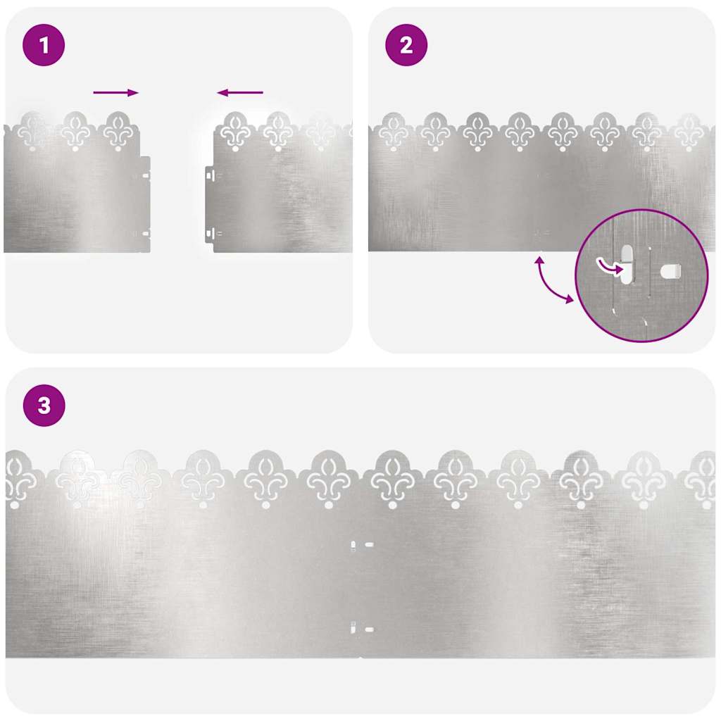 Bordure per prato in acciaio inossidabile 20 pezzi Argento 103 x 22 cm