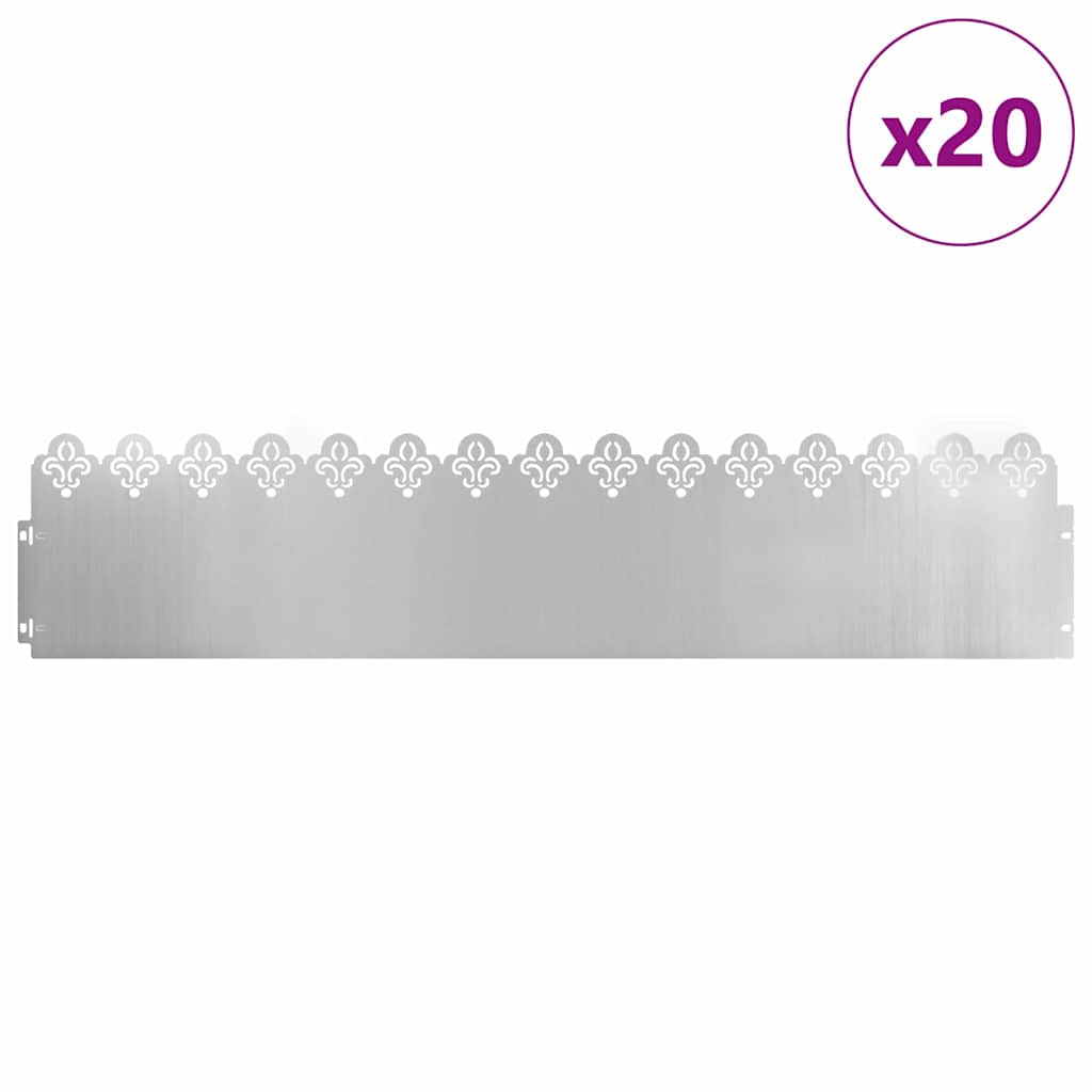 Bordure per prato in acciaio zincato 20 pezzi argento 103 x 22 cm