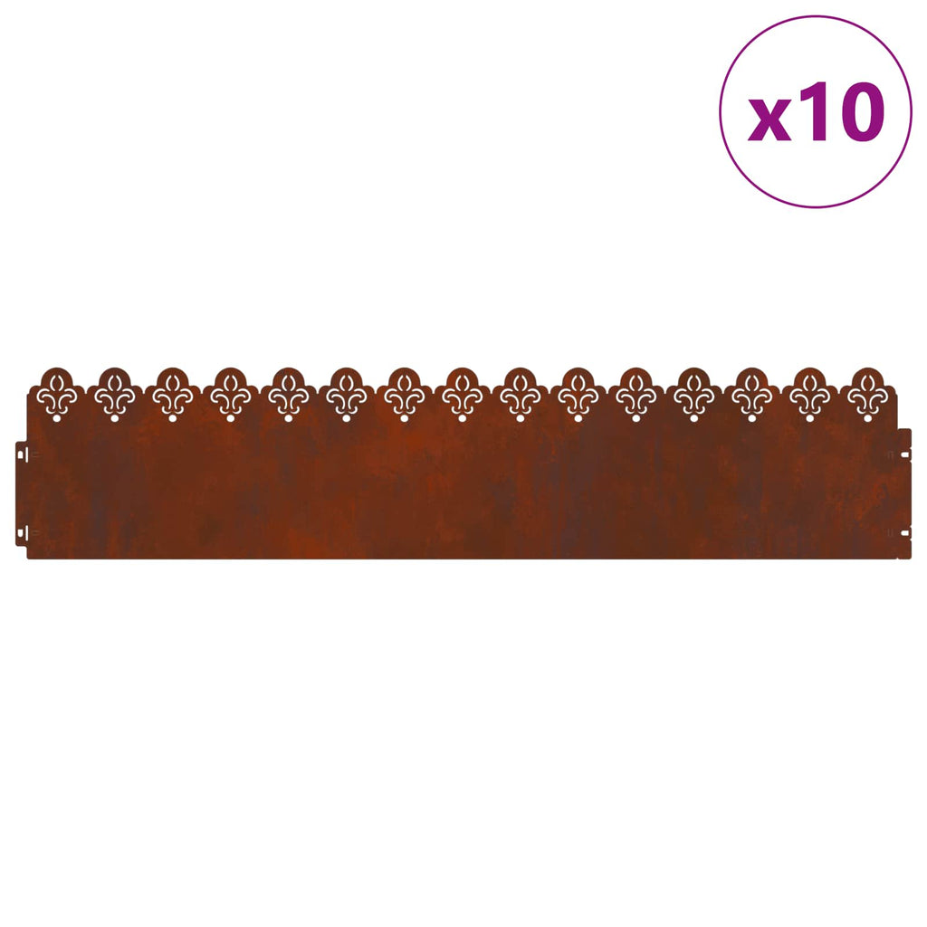 Bordure per prato 10 pezzi acciaio ruggine 103 x 22 cm