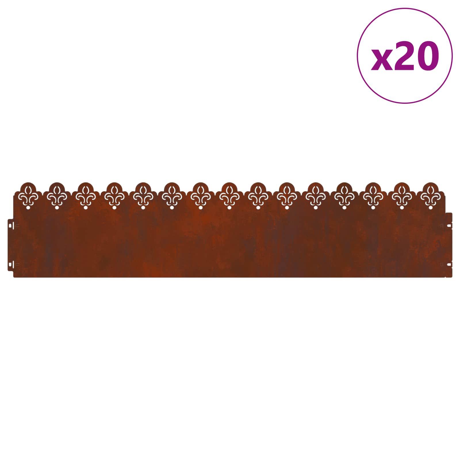 Bordure per prato 20 pz Ruggine 103 x 0,05 x 22 cm Acciaio