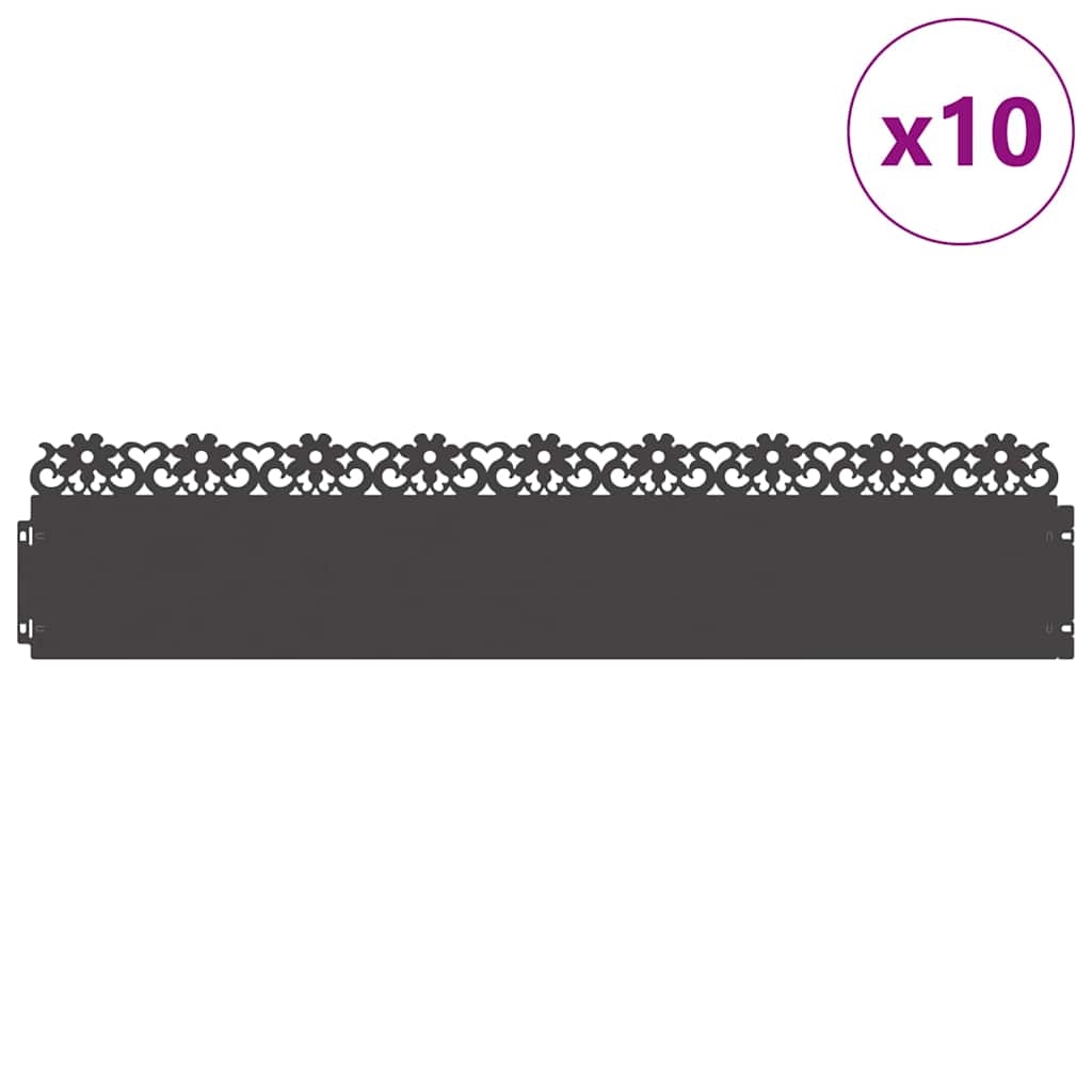 Bordure per prato 10 pz Nero 103 x 0,05 x 22 cm Acciaio