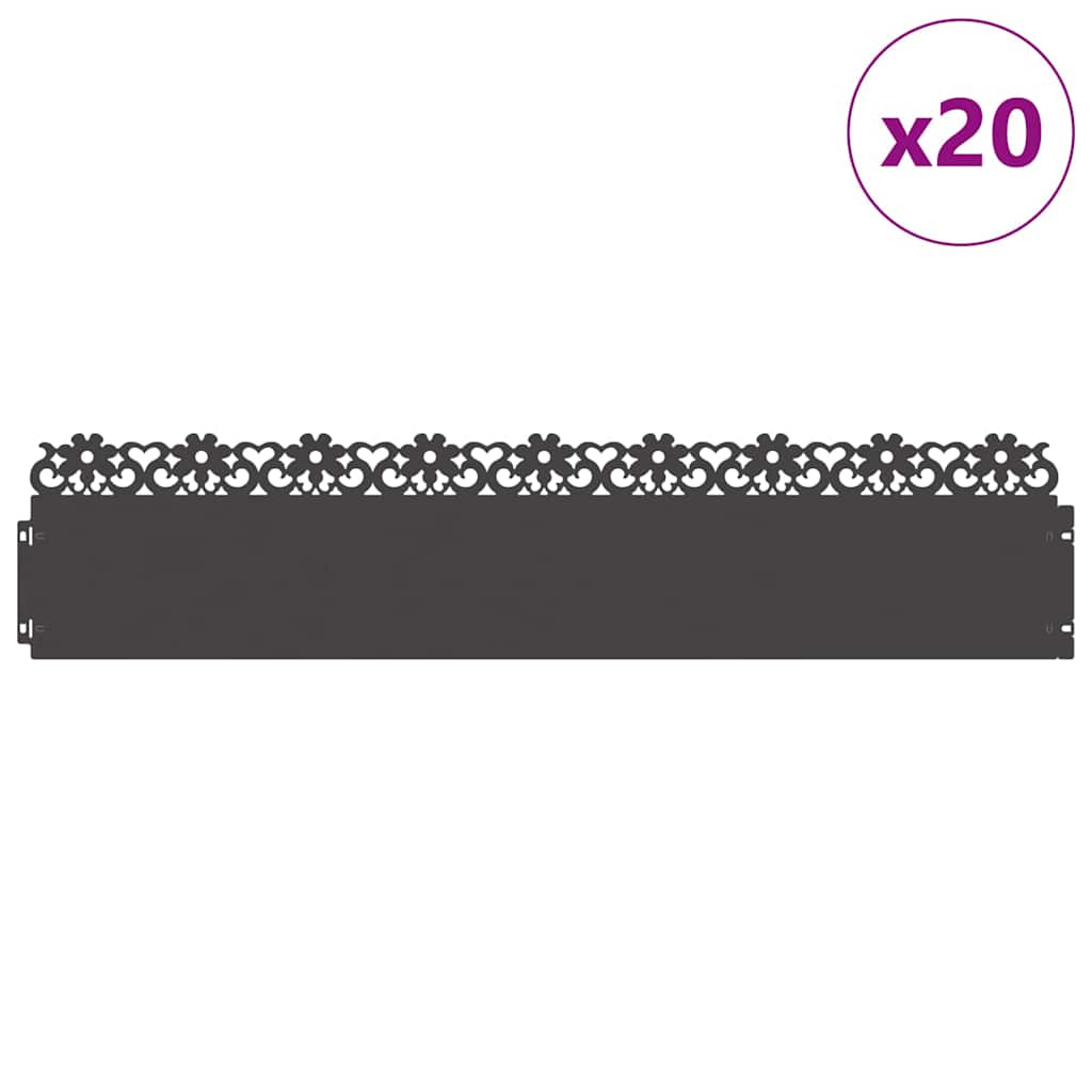 Bordure per prato 20 pz Nero 103 x 0,05 x 22 cm Acciaio