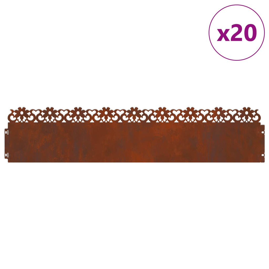 Bordure per prato 20 pz Ruggine 103 x 0,05 x 22 cm
