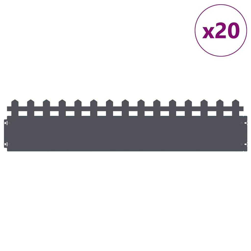 Bordure per prato 20 pezzi acciaio antracite 103 x 22 cm