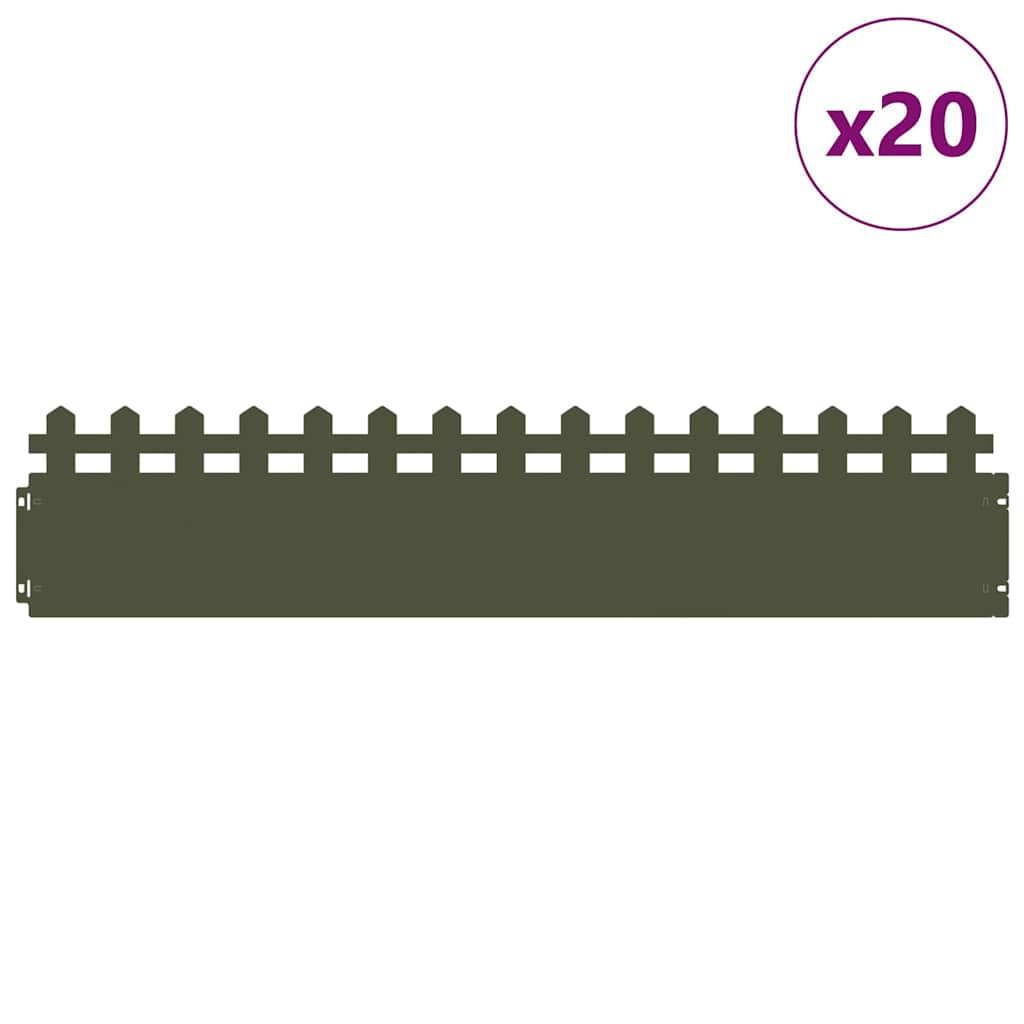 Bordure per prato in acciaio verde oliva 103 x 22 cm - Set 20 pz