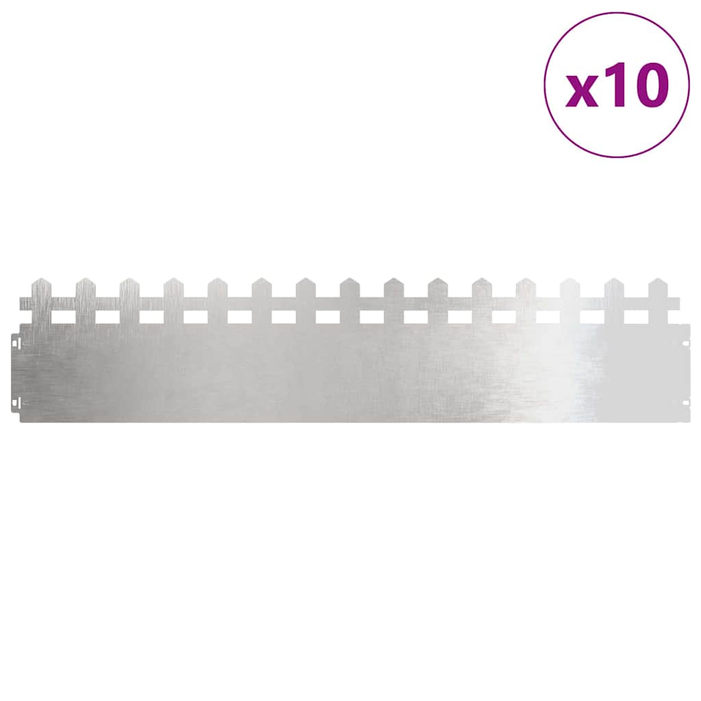 Bordure per prato in acciaio inossidabile 10 pezzi Argento 103 x 22 cm