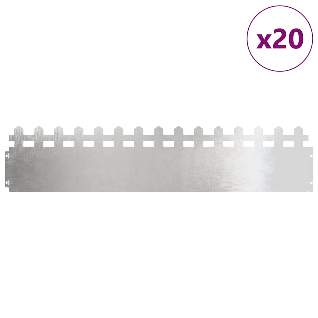 Bordure per prato in acciaio inossidabile 20 pezzi Argento 103 x 0,05 x 22 cm