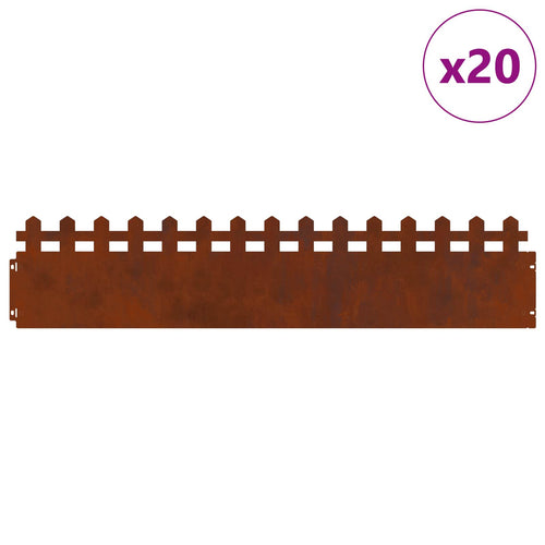 Bordure per prato 20 pezzi acciaio ruggine 103 x 22 cm