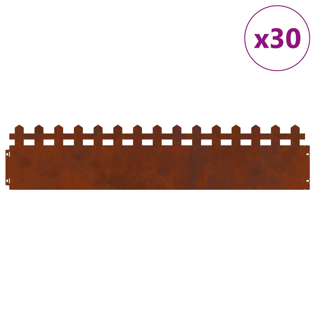 Bordure per prato 30 pz Ruggine 103 x 0,05 x 22 cm Acciaio