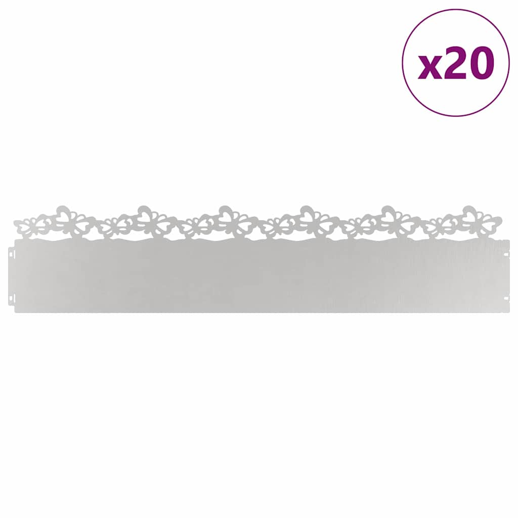 Bordure per prato 20 pezzi argento 103 x 0,05 x 22 cm acciaio inossidabile