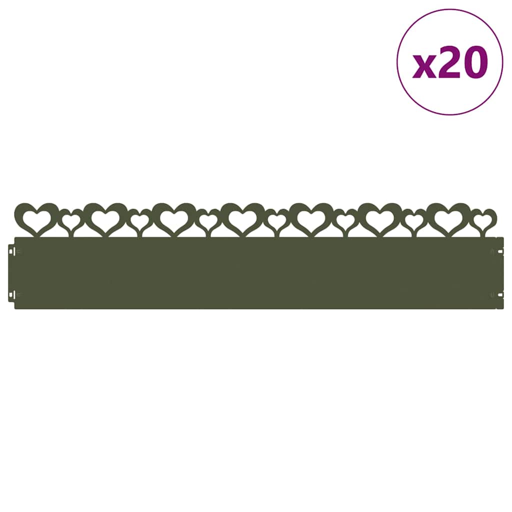 Bordure per prato 20 pz Verde oliva 103 x 22 cm Acciaio