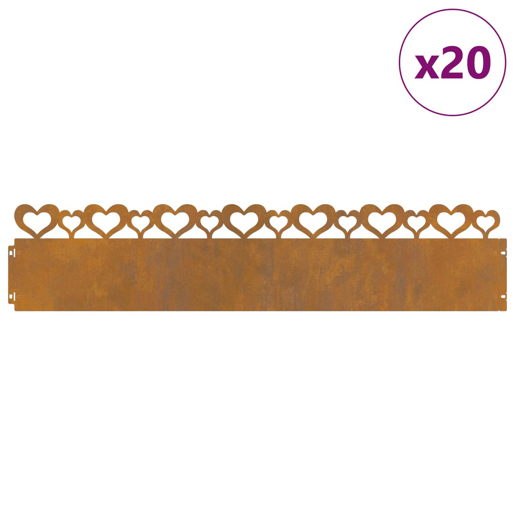 Bordure per prato 20 pz Ruggine 103 x 0,05 x 22 cm Acciaio