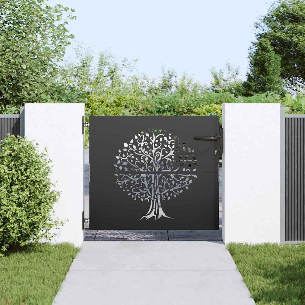 Cancello da giardino con blocco nero 85 x 100 cm - Acciaio verniciato