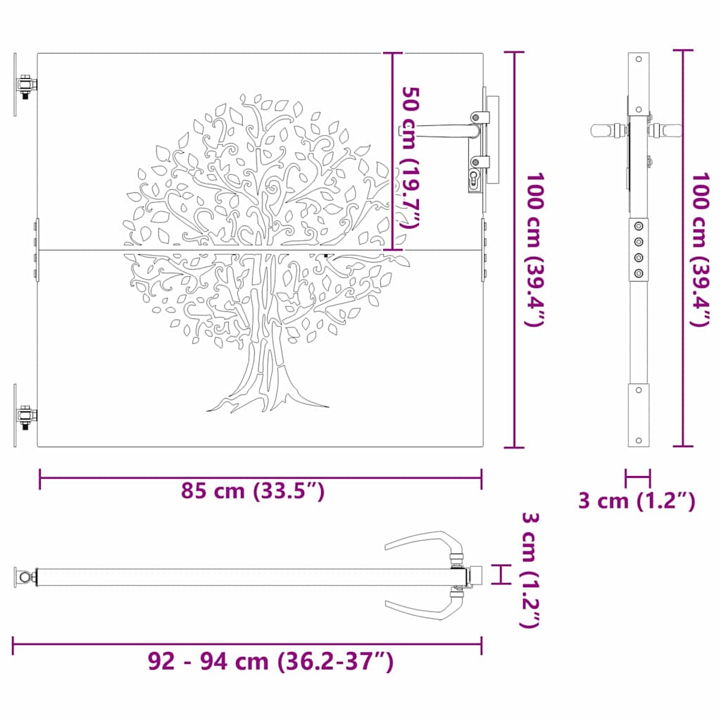 Cancello da giardino con blocco nero 85 x 100 cm - Acciaio verniciato