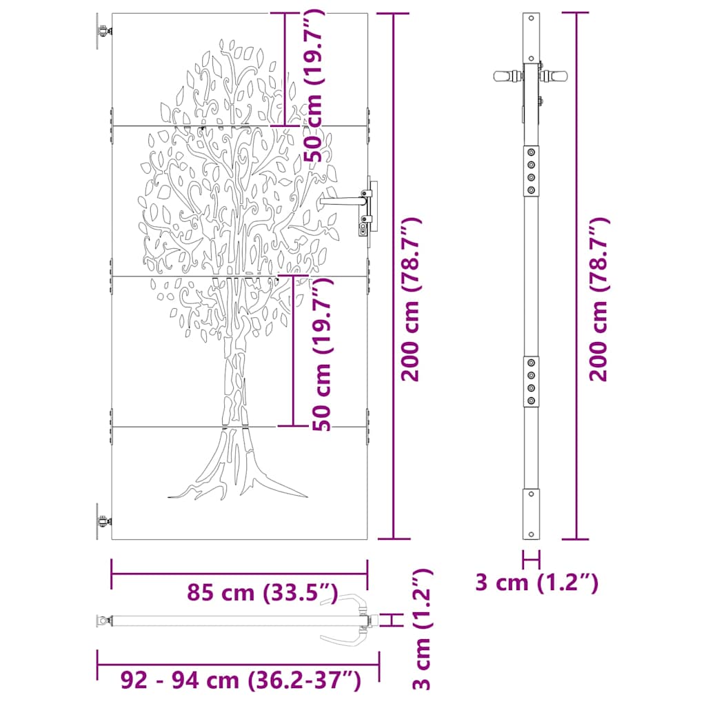 Cancello da Giardino con Blocco Nero 85 x 200 cm - Acciaio Verniciato