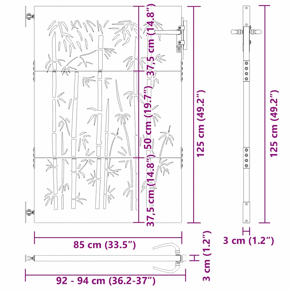Cancello da giardino con blocco Nero 85 x 125 cm