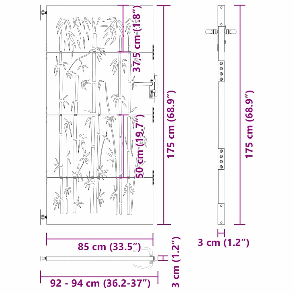 Cancello da Giardino 85 x 175 cm Acciaio Verniciato a Polvere Motivo Bambù
