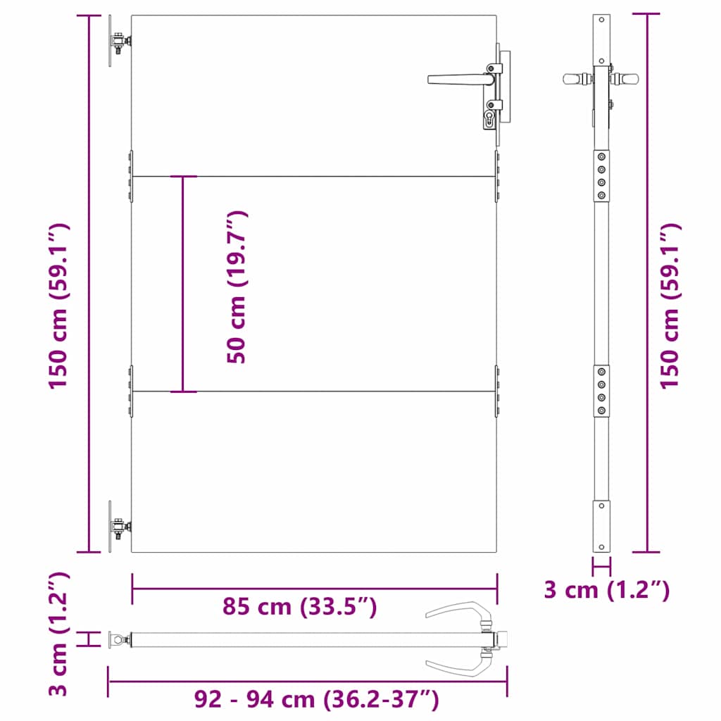 Cancello da giardino con lucchetto nero 85 x 150 cm