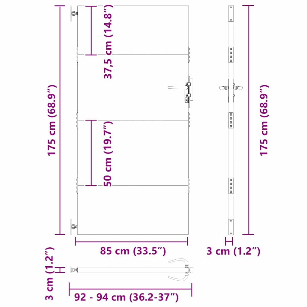Cancello da giardino con blocco nero 85 x 175 cm