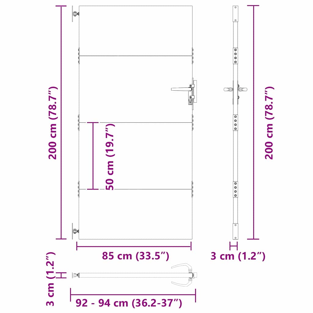 Cancello da Giardino Nero con Lucchetto 85 x 200 cm