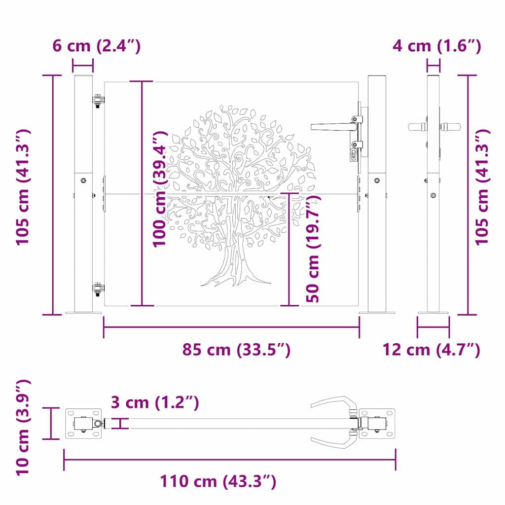 Cancello da giardino con blocco nero 110 x 105 cm