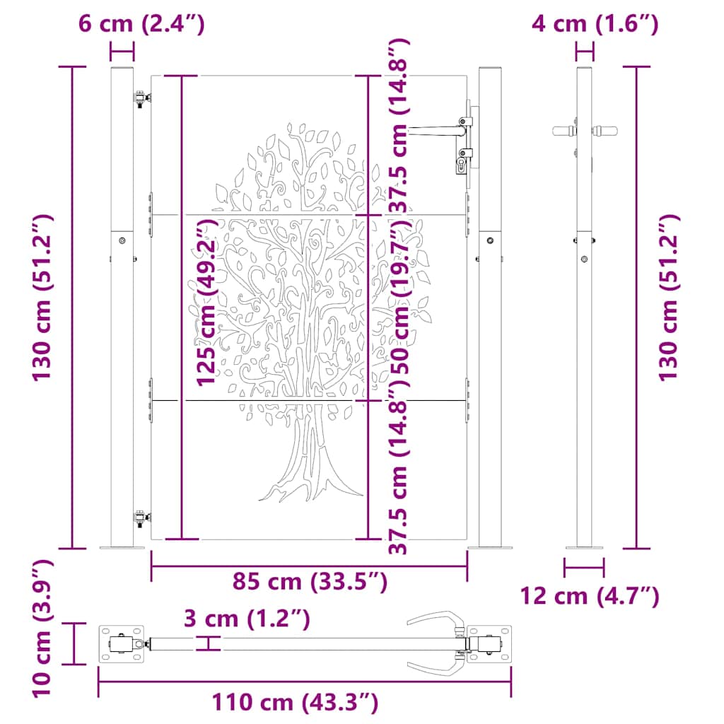 Cancello da giardino con blocco nero 110 x 130 cm