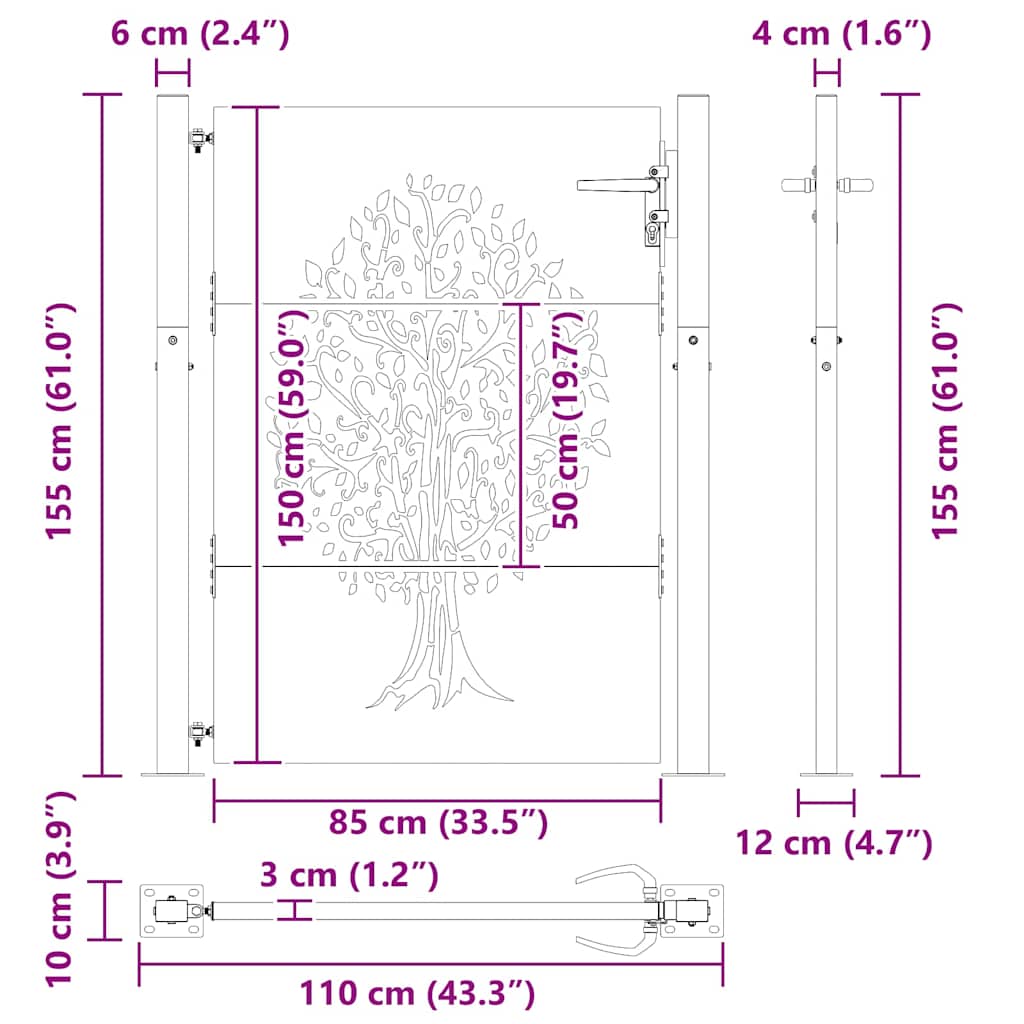 Cancello da giardino in acciaio con blocco nero 110 x 155 cm