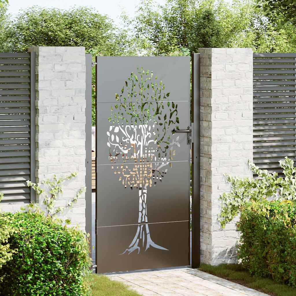 Cancello da giardino in acciaio verniciato nero 110 x 180 cm con lucchetto a cilindro