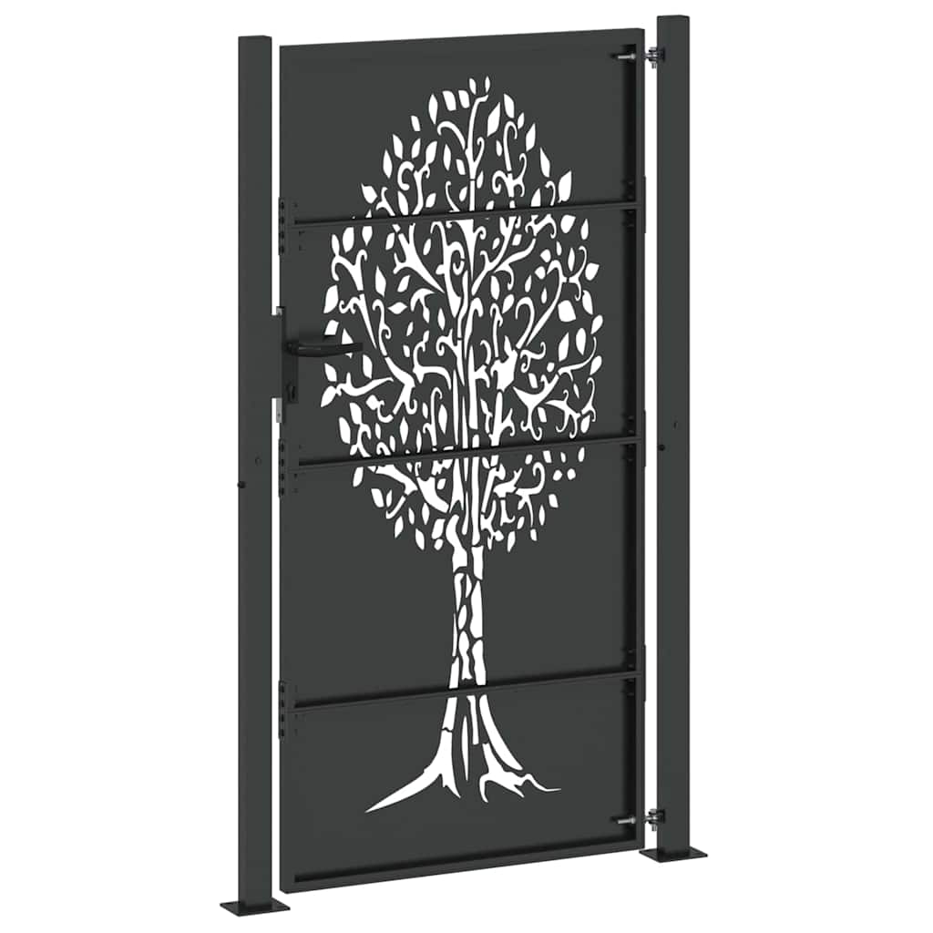 Cancello da giardino in acciaio verniciato nero 110 x 180 cm con lucchetto a cilindro