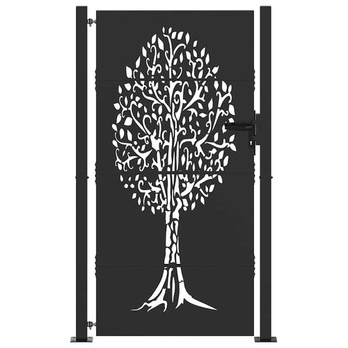 Cancello da giardino in acciaio verniciato nero 110 x 180 cm con lucchetto a cilindro