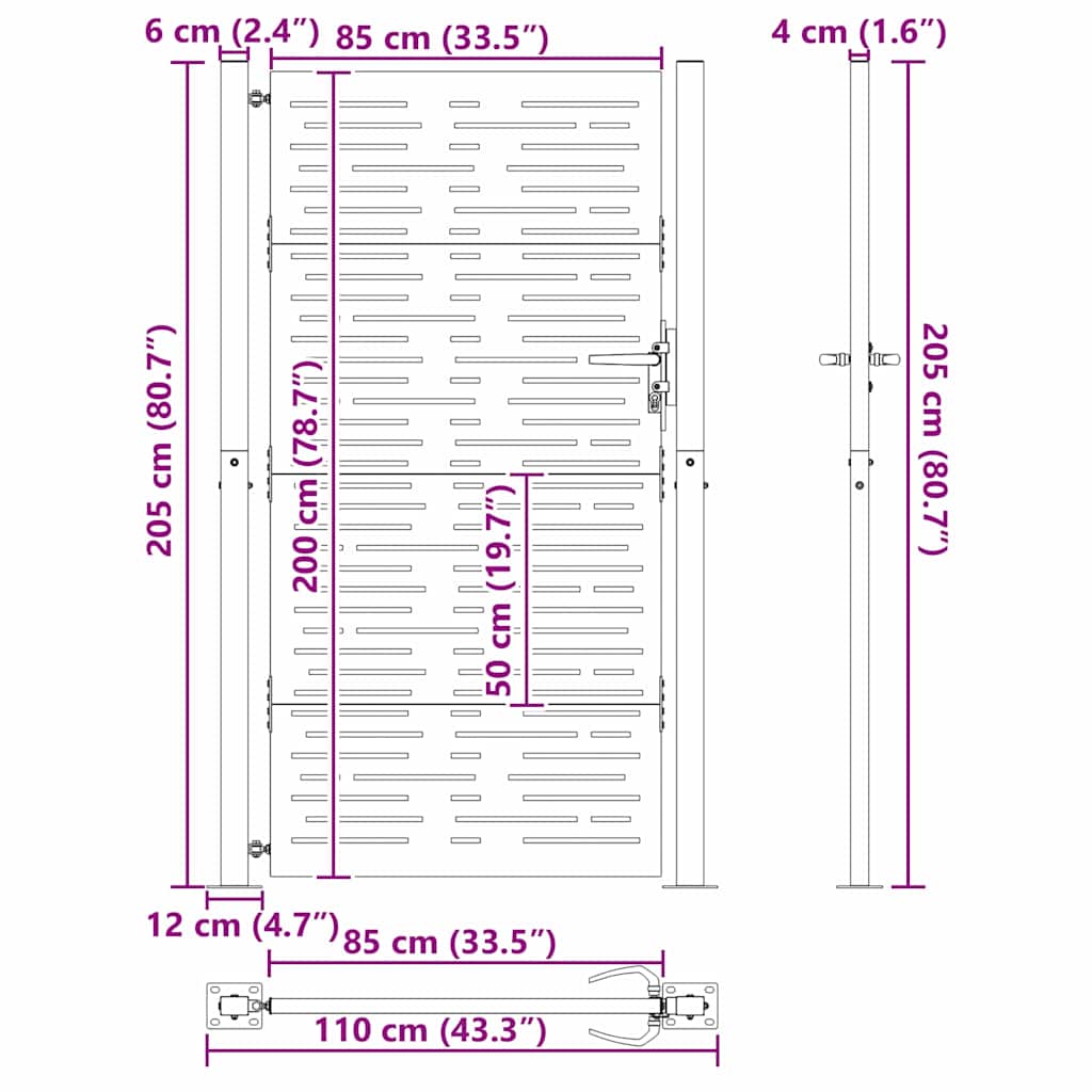 Cancello da giardino con serratura a cilindro nero 110 x 205 cm