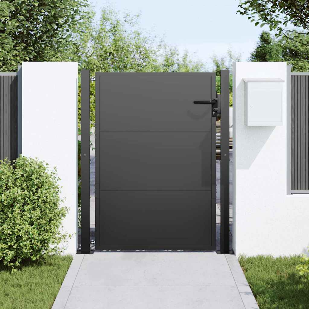 Cancello da Giardino in Acciaio Nero 110 x 155 cm con Blocco