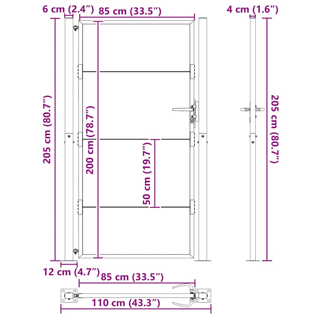 Cancello da giardino con blocco nero 110 x 205 cm