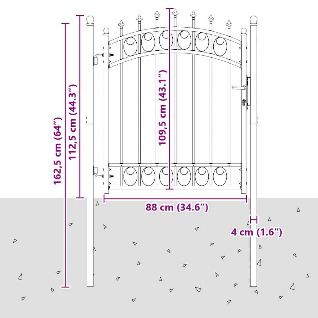 Cancello della recinzione con punte EMMEN 125 x 100 cm in acciaio verniciato