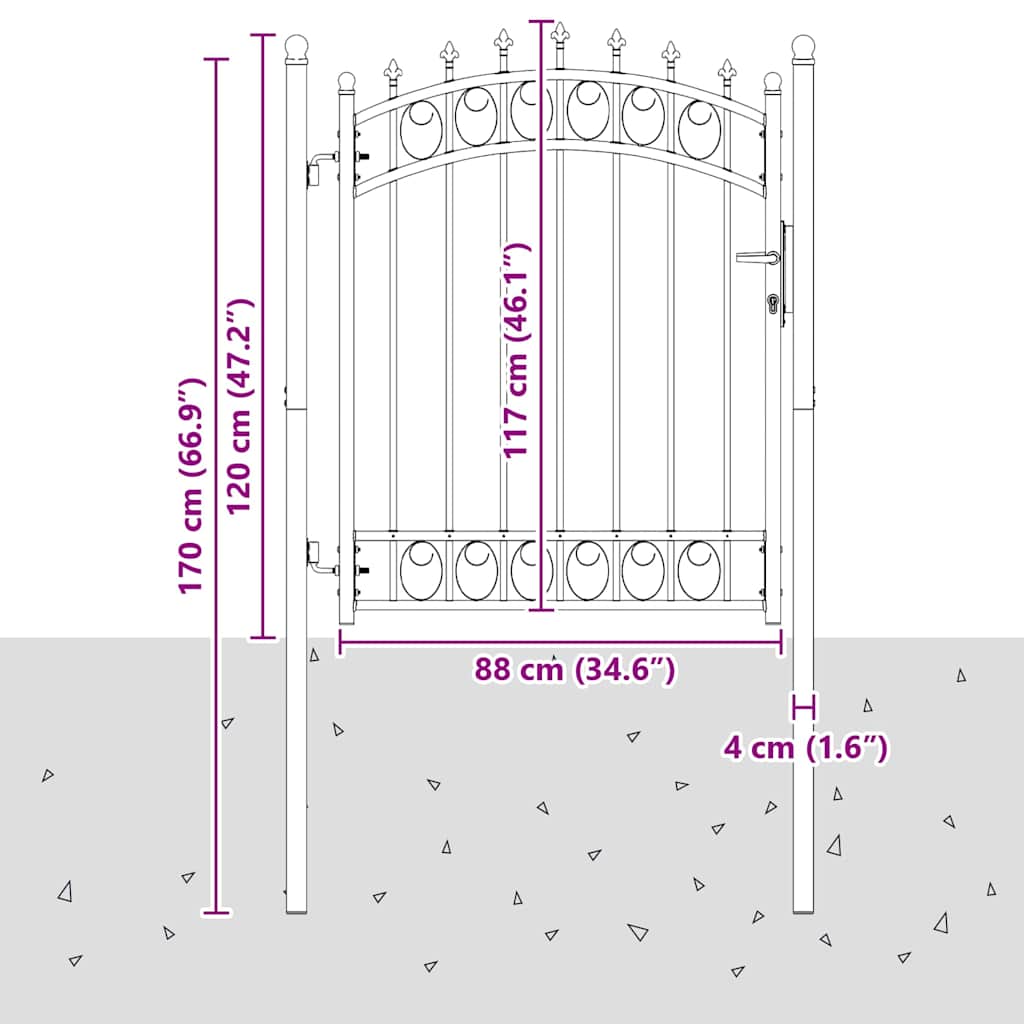 Cancello della recinzione EMMEN con punte 150 x 100 cm acciaio verniciato
