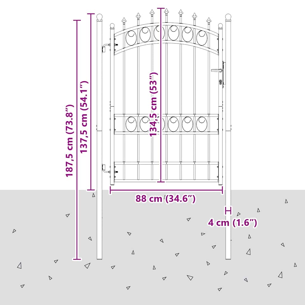 Cancello della recinzione EMMEN con punte 170 x 100 cm acciaio verniciato grigio