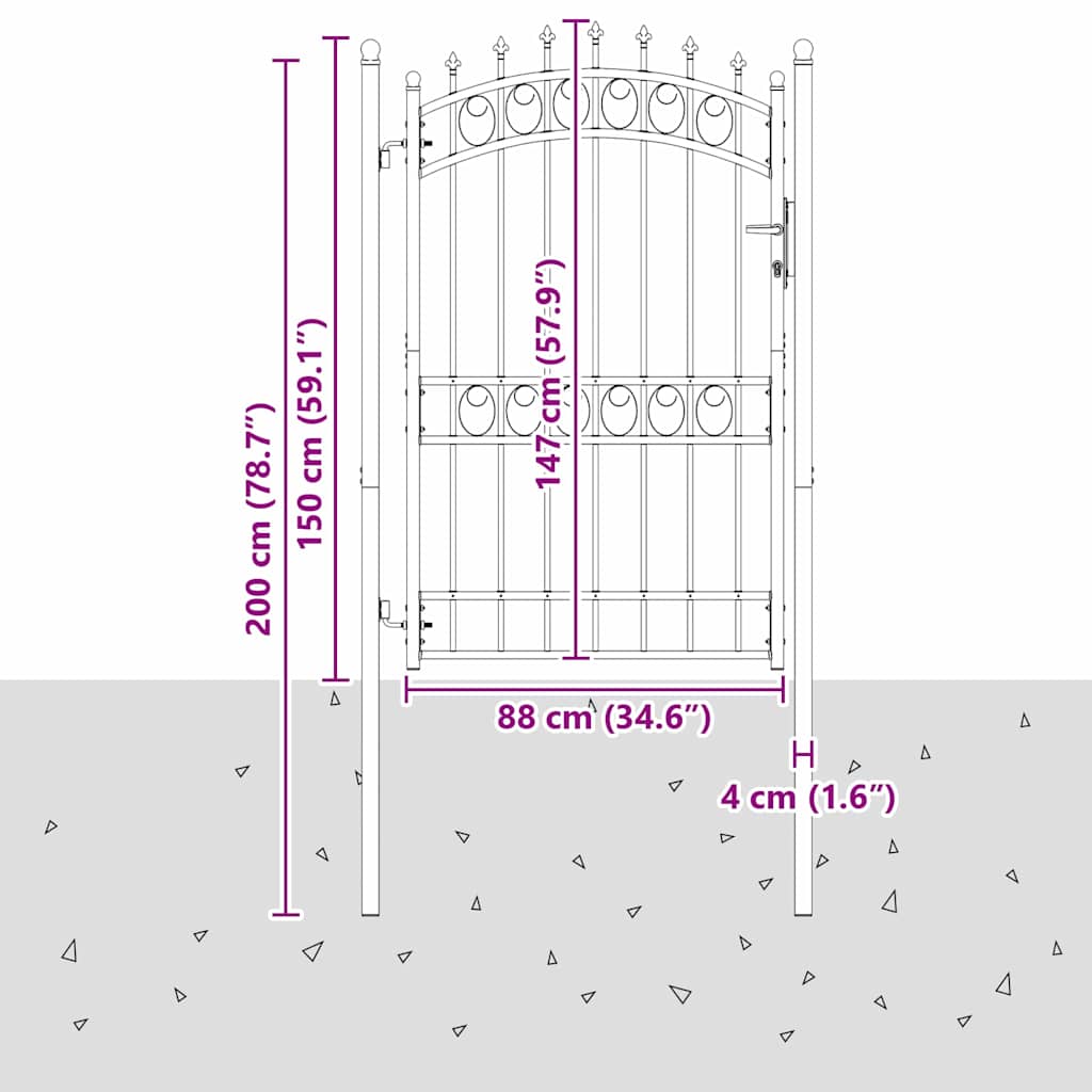 Cancello recinzione EMMEN con punte 200 x 100 cm acciaio verniciato grigio