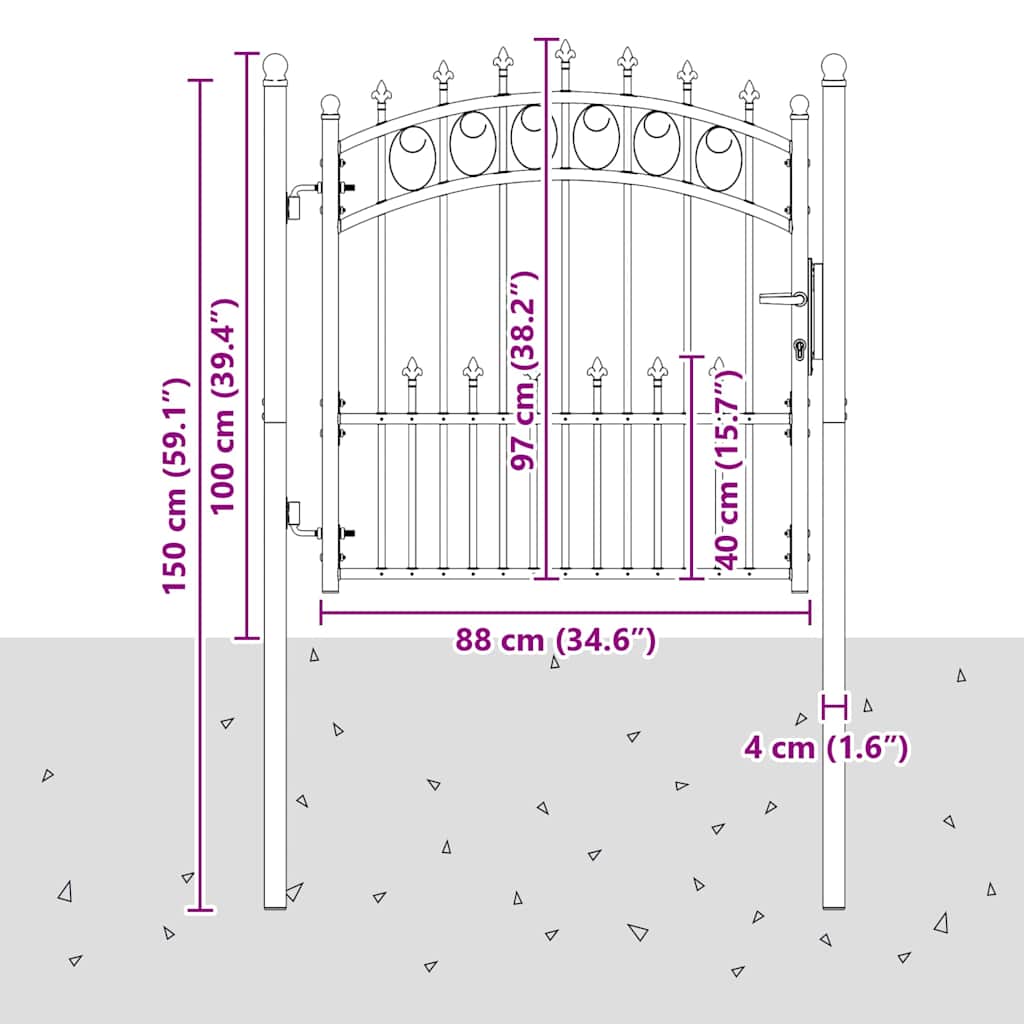 Cancello della recinzione EMMEN con punte 100 x 150 cm acciaio verniciato