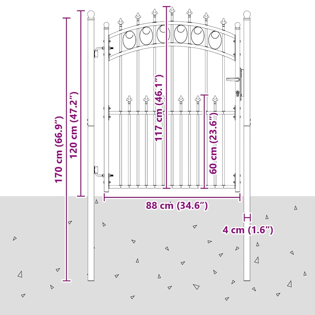 Cancello della recinzione EMMEN con punte 150 x 100 cm - Acciaio verniciato