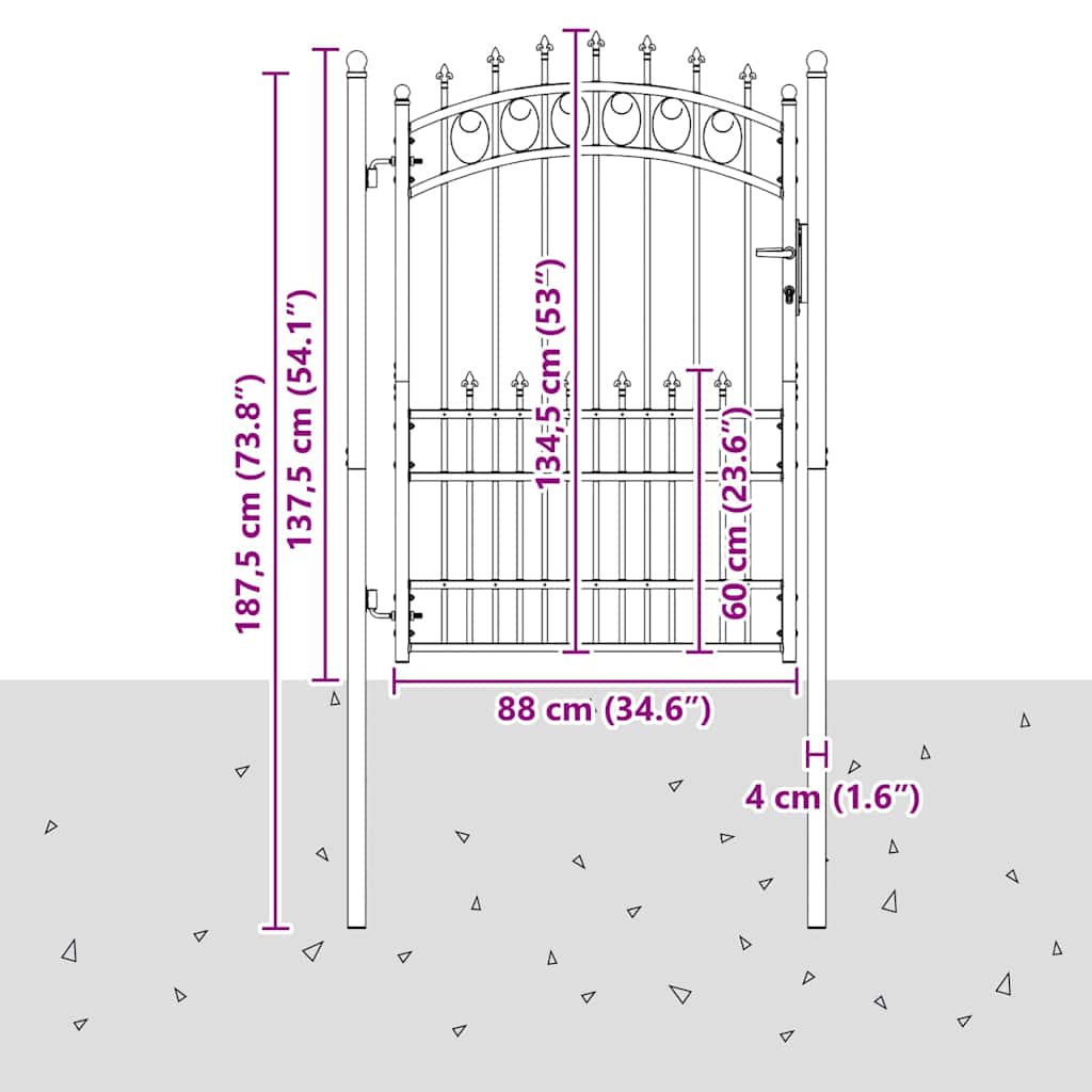 Cancello della recinzione EMMEN con punte 170 x 100 cm acciaio verniciato grigio