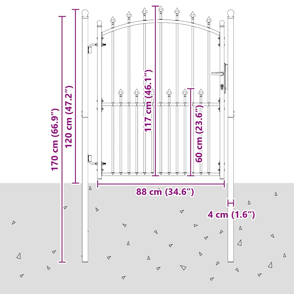 Cancello della recinzione con punte EMMEN 150 x 100 cm - Acciaio verniciato grigio