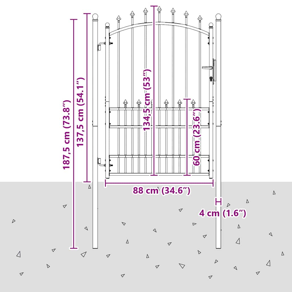 Cancello della recinzione EMMEN con punte 170 x 100 cm - Acciaio verniciato