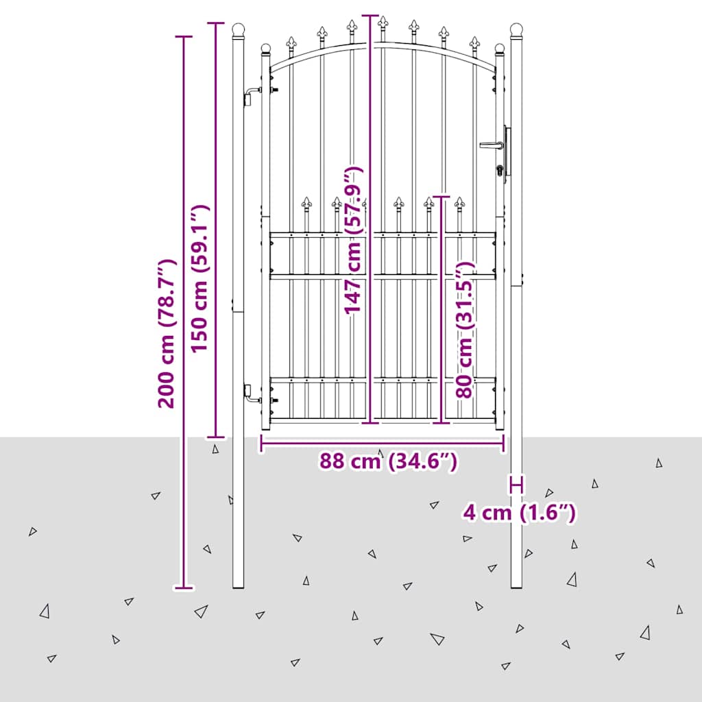 Cancello della recinzione con punte EMMEN 200 x 100 cm - Acciaio verniciato