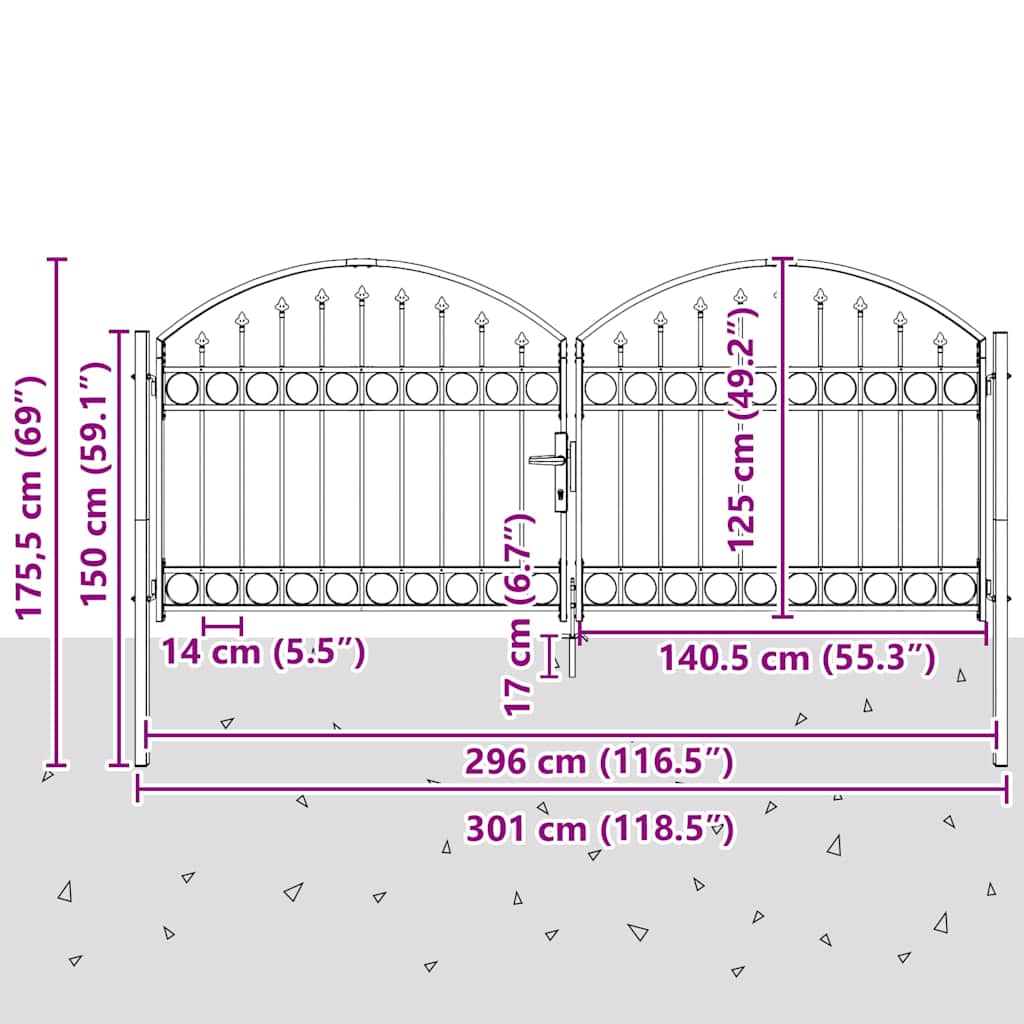 Cancello per recinzione ASSEN 301 x 175,5 cm Acciaio Grigio