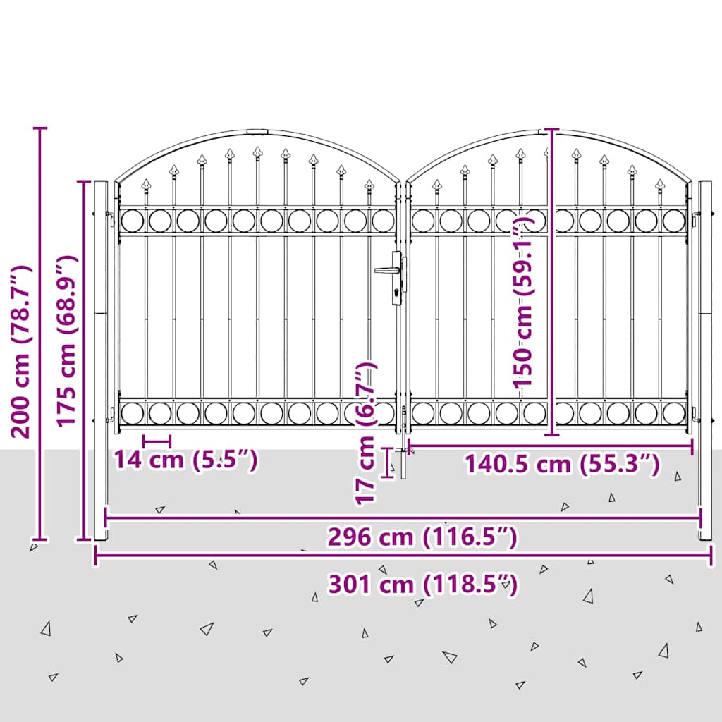 Cancello per recinzione ASSEN 301 x 200 cm Acciaio Grigio