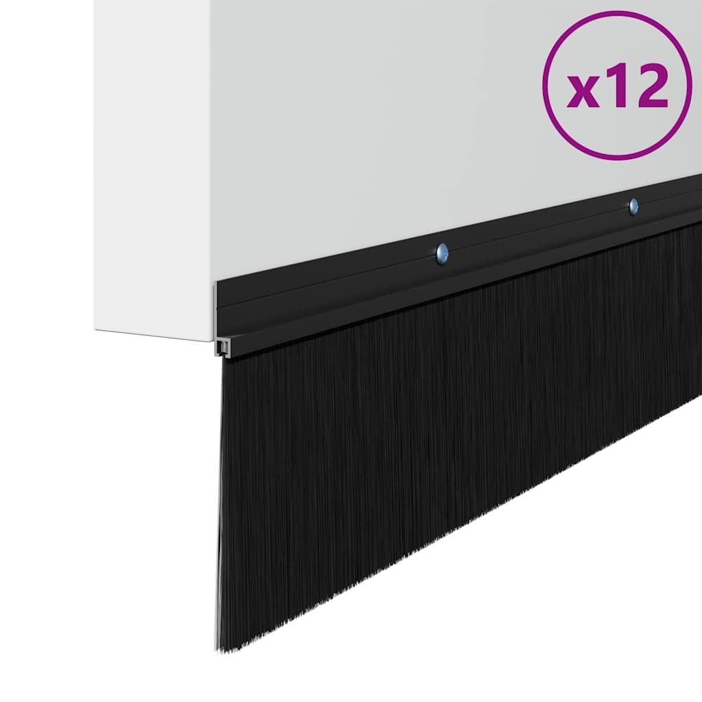 Spazzole per porte a vite 12 pezzi Nero 100 cm Lega di alluminio