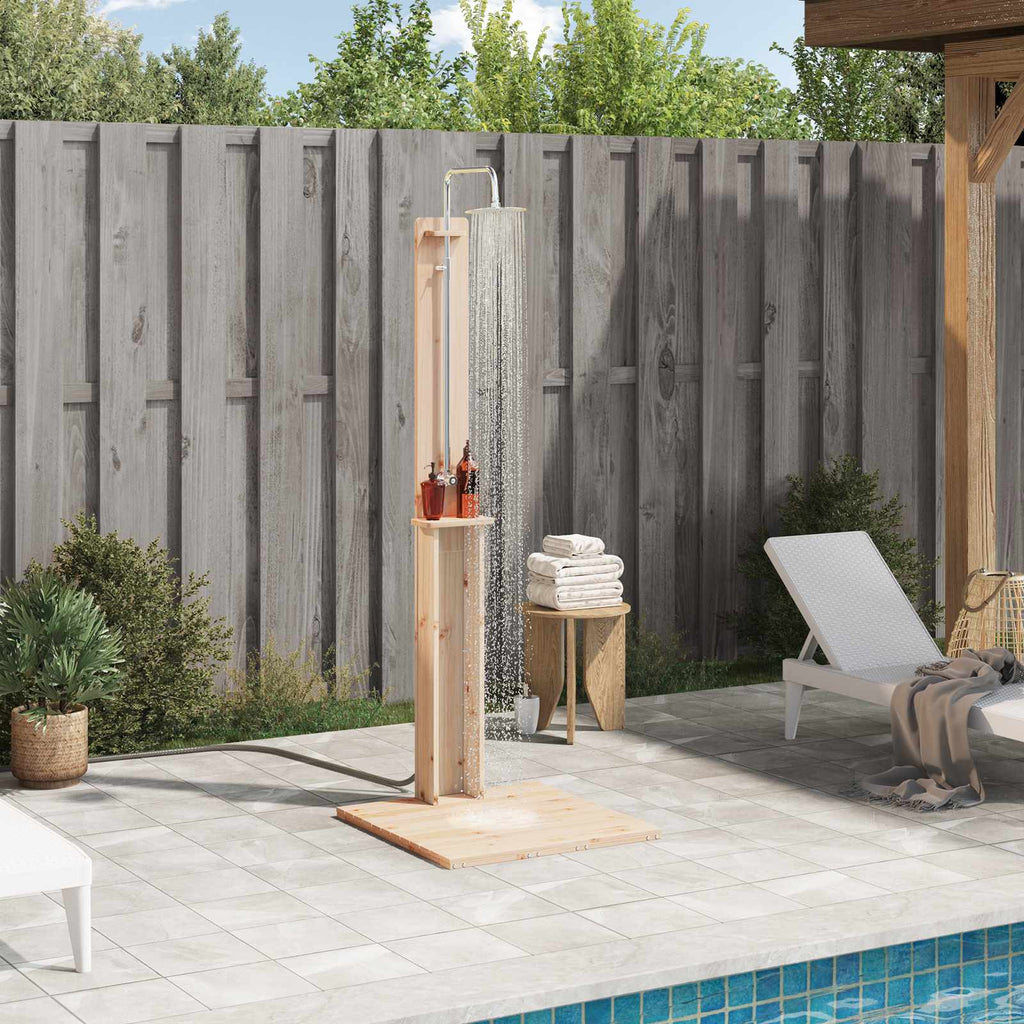 Doccia da esterno 206 cm legno massello di pino e acciaio inox