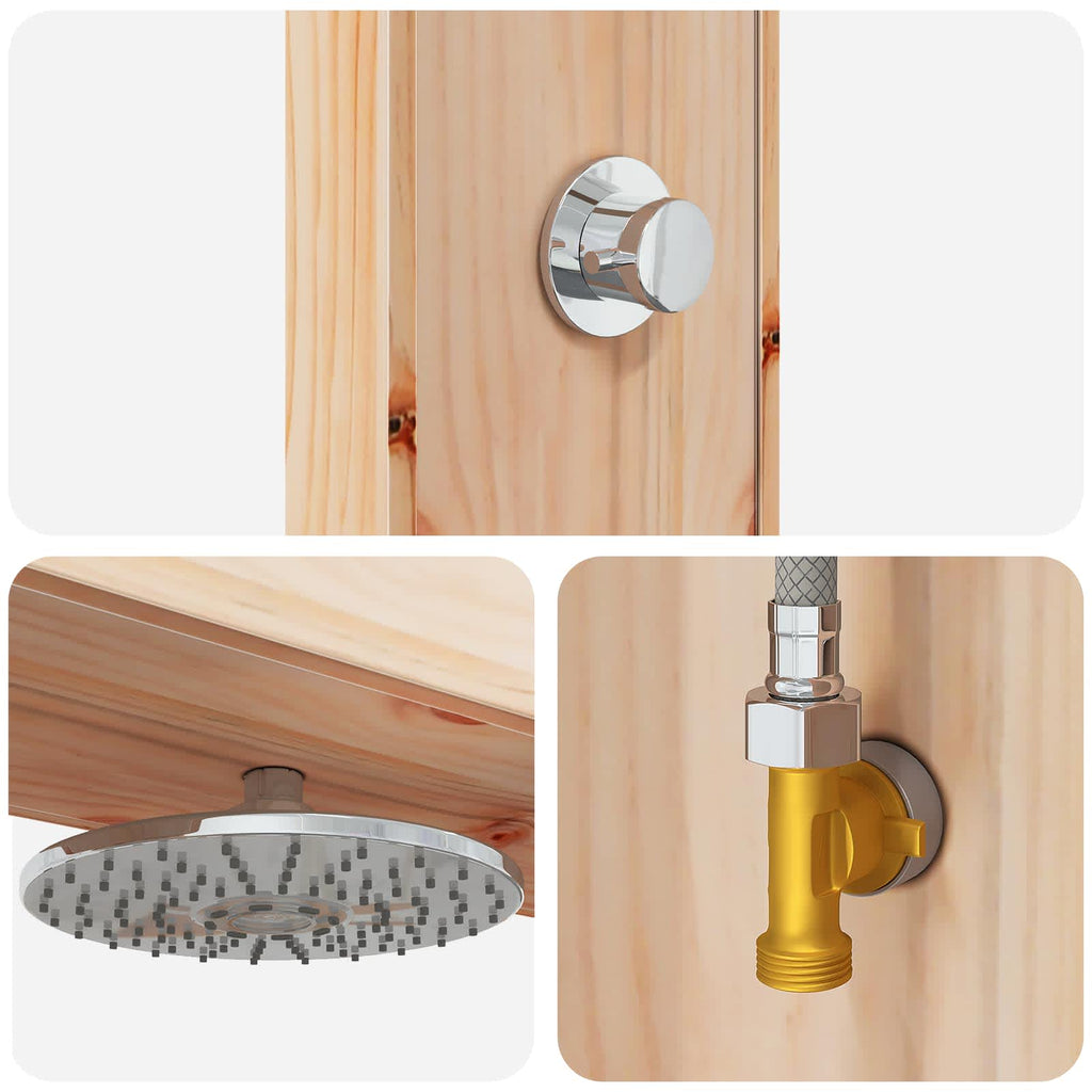 Doccia da esterno 226 cm in legno massello di pino e acciaio inox